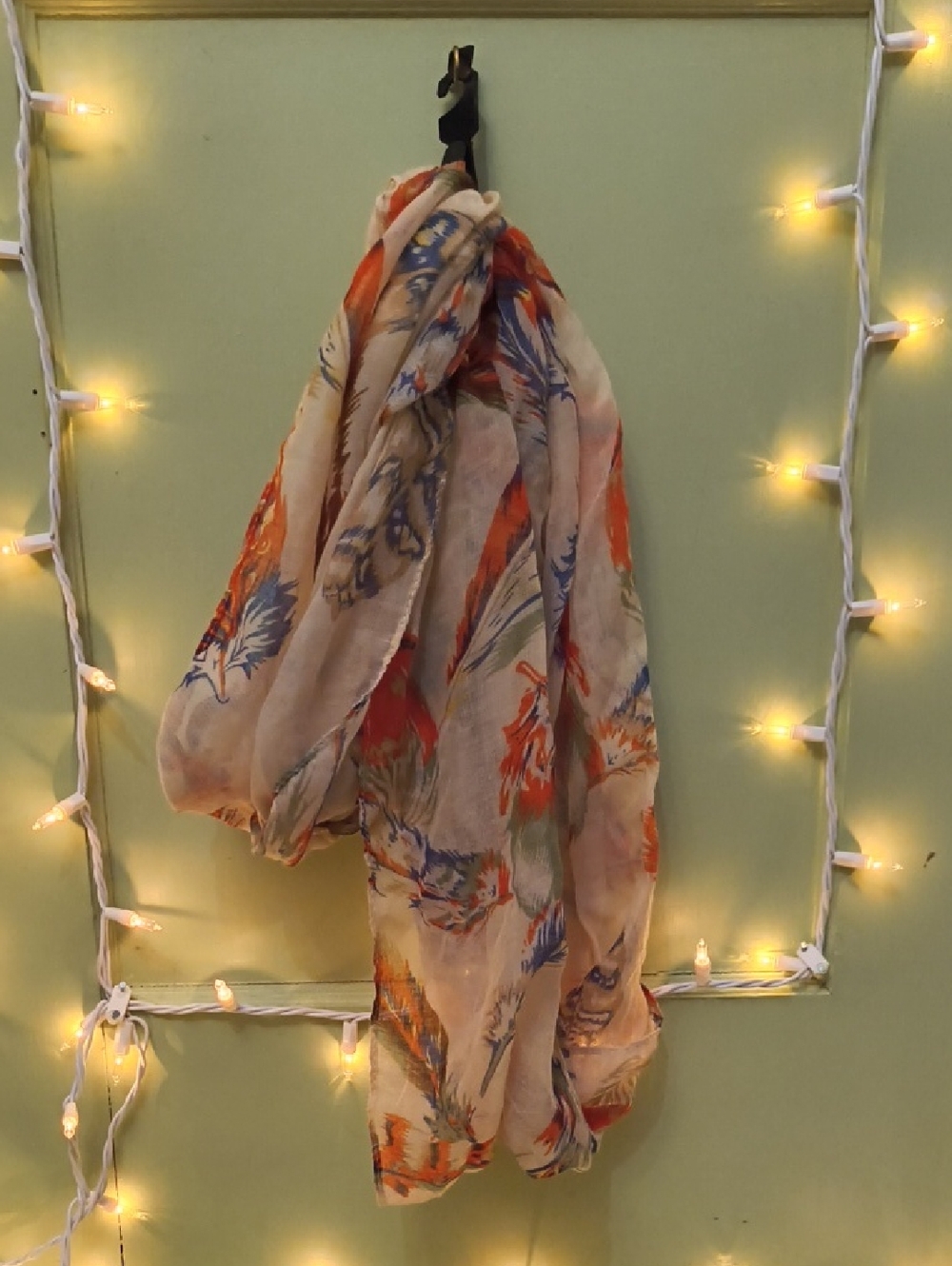 Women's 🆓 Loop Scarf Lightweight Feather Print Tan Orange Blue Brown
